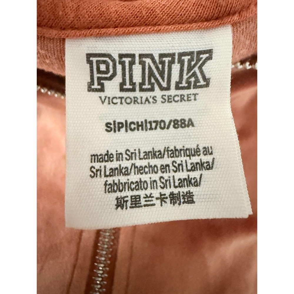 Victoria's Secret PINK Velour Zip Hoodie Coral Emboidered Logo Jacket Small - Picture 9 of 11